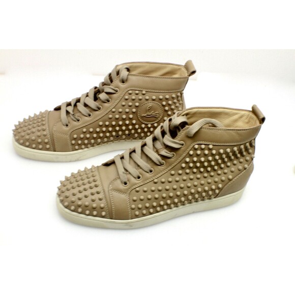 🔥 Christian Louboutin Beige Leather Louis Spike High Top Sneakers Trainers 45🔥 - Picture 2 of 6